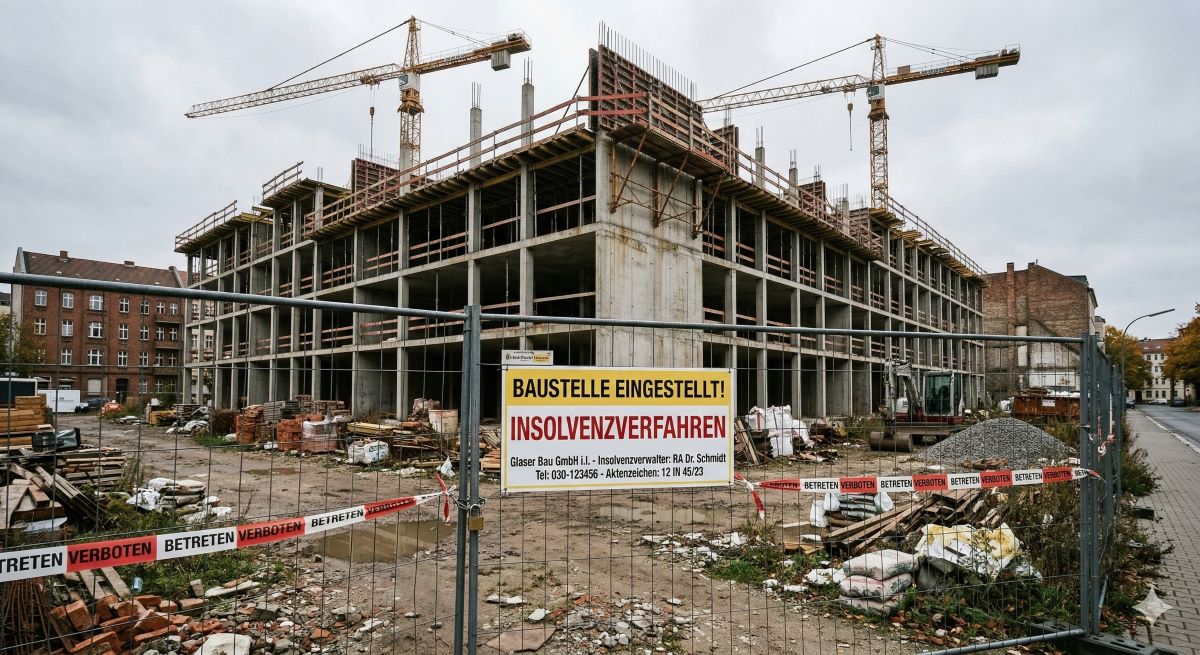 Symbolbild: Insolvenz einer Baufirma - Baustelle gesperrt